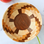 Walnut, Cherry, and Maple Segmented Fruit Bowl, Top view, 7.5" x 3"