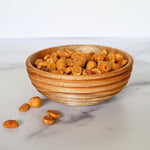 Beaded Japanese Walnut snack bowl, 4.5" x 1.75" , Food safe, shown with roasted peanuts