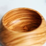 Olive Wood Snack Bowl, zoomed isometric view, 3.5" x 2"