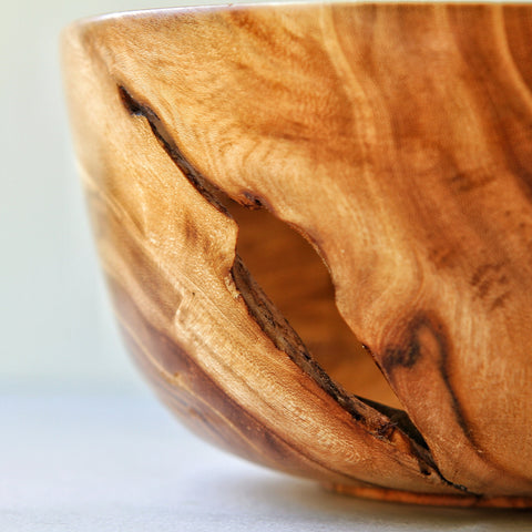 Natural Elm Thin Walled Bowl, Close up of bark inclusion feature, 5.25" x 2.75"